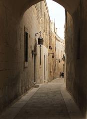 Narrow and twisting medieval streets in Mdina, Malta