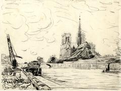 Sketch of Notre-Dame de Paris by Frank Boggs, 1914