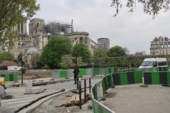 Day after Notre-Dame de Paris fire seen from Quai de la Tournelle near Pont de l'Archevêché