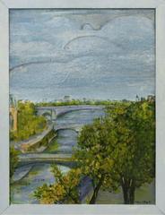 painting of the Seine River bridges near Notre-Dame