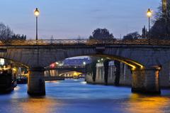 Seine riverbanks at blue hour in Paris, France