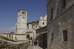 Basilica di San Francesco in Assisi at sunset