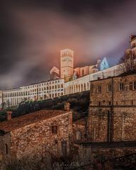 Basilica di San Francesco in Assisi with clear blue sky