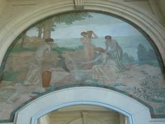 Anciens thermes d'Evian-les-Bains, entrance with mural 'Nymphes à la source' by Jean D. Benderly