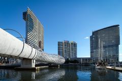 Docklands and Webb Bridge in Melbourne with a view of the river and cityscape