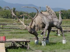 large animal figures made from rice straw at Huai Tueng Thao reservoir