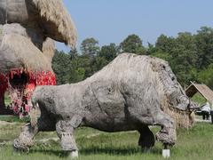 Large animal sculptures made from rice straw at Huai Tueng Thao reservoir