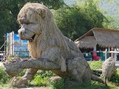 Large animal sculptures made of rice straw at Huai Tueng Thao reservoir in Mae Rim, Chiang Mai, Thailand