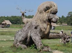 large animal figures made of rice stalks at Huai Tueng Thao reservoir in Mae Rim, Thailand