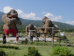 large animal sculptures made of rice straw beside the lake in Huai Tueng Thao, Mae Rim, Chiang Mai, Thailand