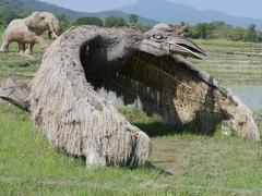 large animal figure made of rice straw at Huai Tueng Thao reservoir