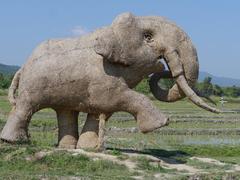 large animal figures made of rice straw in Huai Tueng Thao, Chiang Mai, Thailand