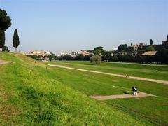 A view of Circo Massimo in Rome with Aventine Hill and Trastevere in the background