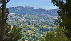 panoramic view of Cagnes Sur Mer with buildings, greenery, and the sea