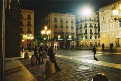 Barcelona cityscape in 2007 with iconic buildings and Mediterranean Sea