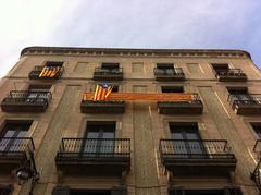 Barcelona with Catalonian flags displayed on buildings