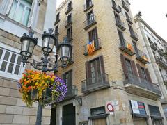 Decorative street lamp at Plaça de Sant Jaume near Carrer del Bisbe in Barcelona