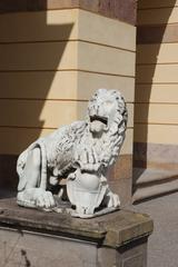 lion statue at Drottningholm Palace entrance in Sweden