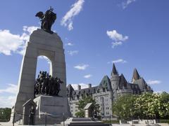 National War Memorial in Canada without guards in ceremonial red uniform