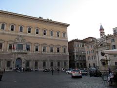 Piazza Farnese square with Palazzo Farnese and granite basin fountains