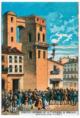 Louis-Sébastien Lenormand flying with the first parachute from a tower in Montpellier