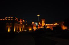 Bastakiya, Dubai at night with Al Farooq Mosque in the background