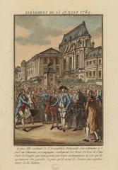 Event of July 15, 1789: Louis XVI leaving the National Assembly and returning to the castle on foot, accompanied by the three orders and a crowd of people