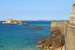 View of the ramparts with Fort National in Saint-Malo