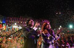 Cristina Fernández and Evo Morales inaugurating Juana Azurduy monument