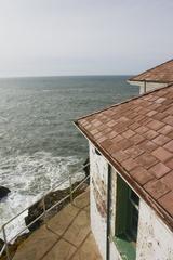 Point Bonita Lighthouse with red roof and ocean view