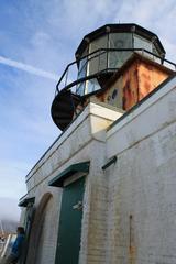 view from ground looking up at Point Bonita Lighthouse