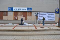 Installation of images from Egypt's Mysterious Book of the Faiyum at Centre Street Light Rail Station, Baltimore