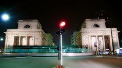 Jumbo tram passing in front of Porta Venezia in Milan, Italy