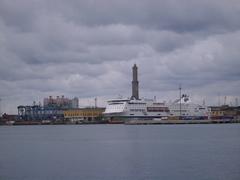 Panoramic view of the Bigo panoramic elevator in Genoa harbor