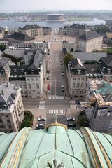 Aerial view of Amalienborg Palace and its courtyard in Copenhagen