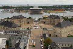 aerial view of Amalienborg Palace with King Frederik V statue