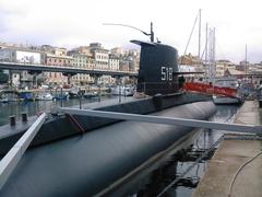 Genova old port with submarine Nazario Sauro