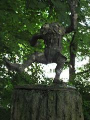 Pumucklbrunnen fountain in Munich's Luitpoldpark featuring a spouting figure