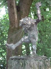 Pumucklbrunnen fountain statue in Munich's Luitpoldpark