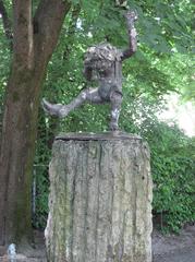 Pumucklbrunnen in Munich's Luitpoldpark with Pumuckl figure