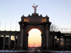 electricity generating windmill at Exhibition Place seen through Prince's Gates