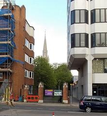 A glimpse of St Mary's Church from Windsor Road, Slough