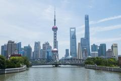 View of Lujiazui from Zhapu Road Bridge with Waibaidu Bridge in the foreground