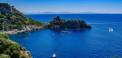 Panoramic view of the Amalfi Coast with cliffs, sea, and coastal buildings