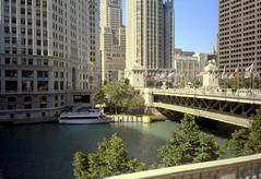 Elevated train in Chicago cityscape, 1998