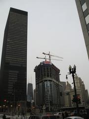 Trump International Hotel & Tower Chicago construction with 330 North Wabash, John Hancock Center, Wrigley Building, and Tribune Tower