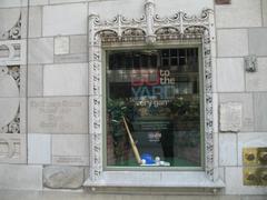 Tribune Tower Wall with ivy-covered window and Chicago Cubs poster and WGN advertisement