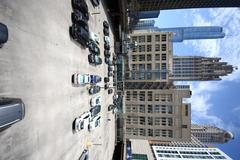 View of Tribune Tower property from eastern edge with Trump International Hotel and Tower, Tribune Tower, and Wrigley Building in the background