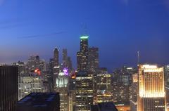 Looking north at dusk with double-paned glass windows