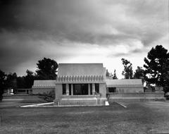 Exterior view of the Hollyhock House, designed by Frank Lloyd Wright, Los Angeles, 1921